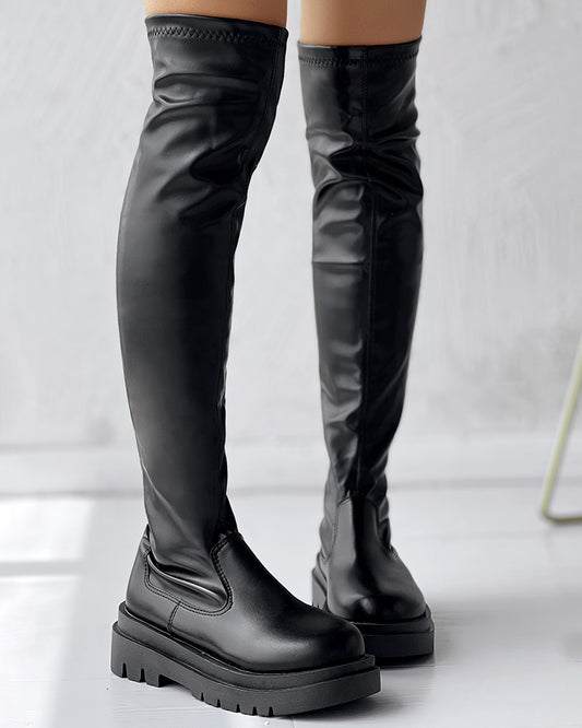 Round Toe Platform Long Boots