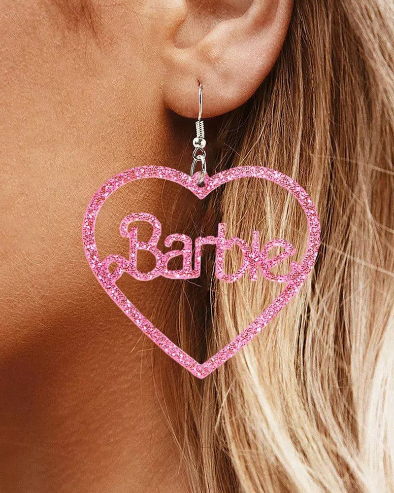 1Pair Glitter Barbie Hollow Heart Hook Earrings