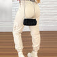 High Waist Pocket Design Cuffed Pants