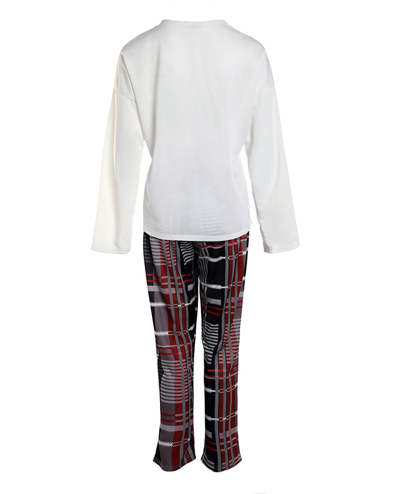 Plaid Print Long Sleeve Top & Pants Set