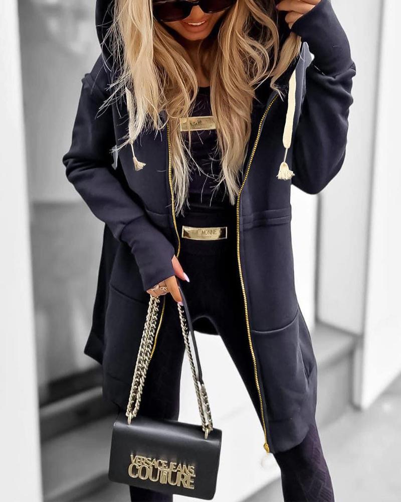 Zipper Design Long Sleeve Hoodie Top