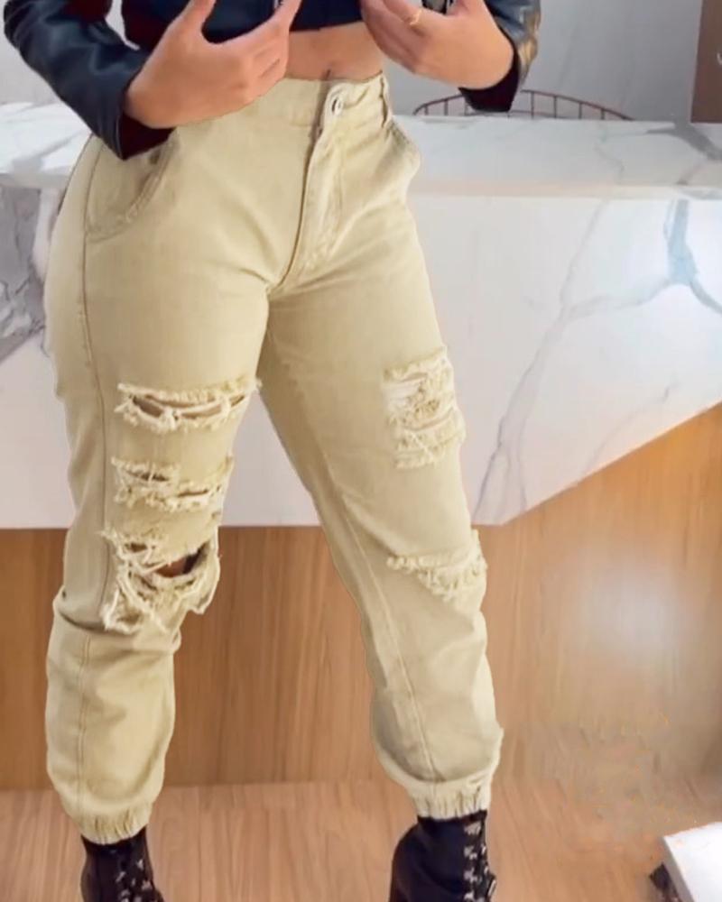 Ripped Pocket Design Cuffed Pants