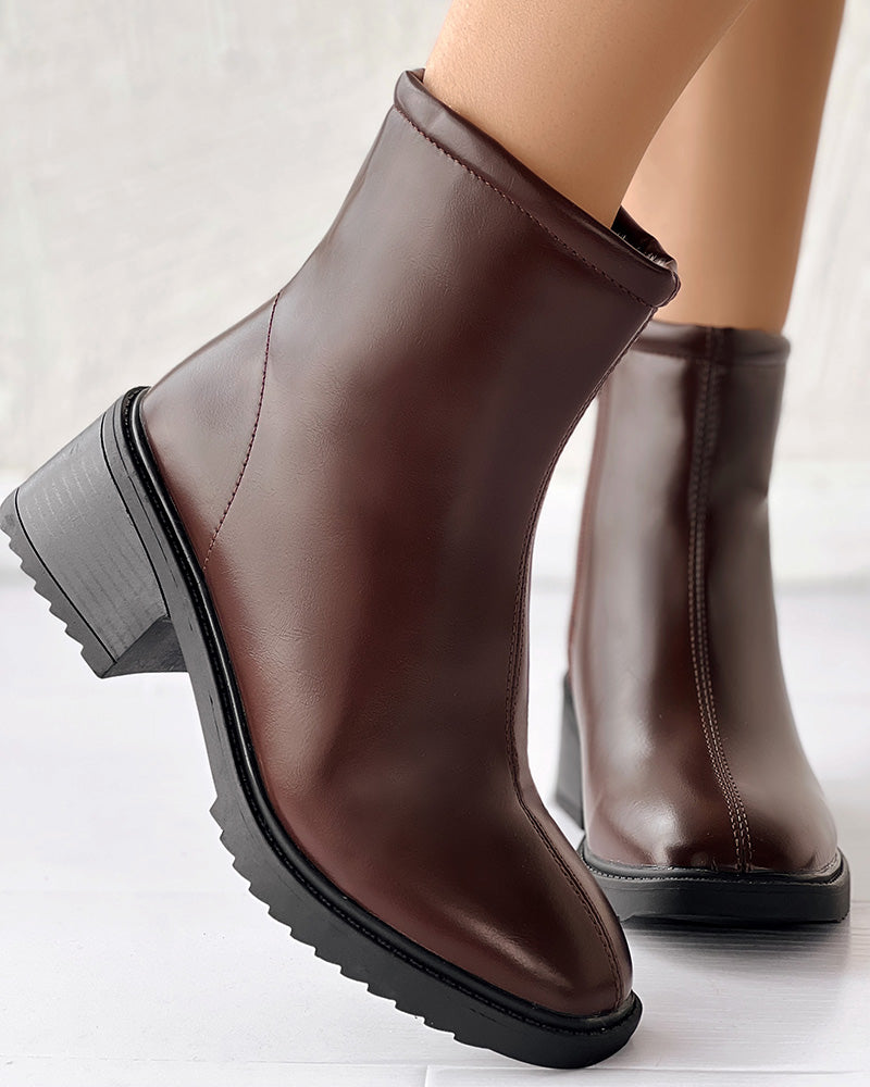 Zipper Design Lined Ankle Boots