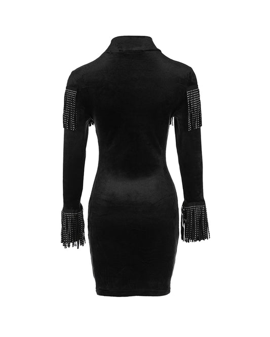 Long Sleeve Tassel Detail Bodycon Dress