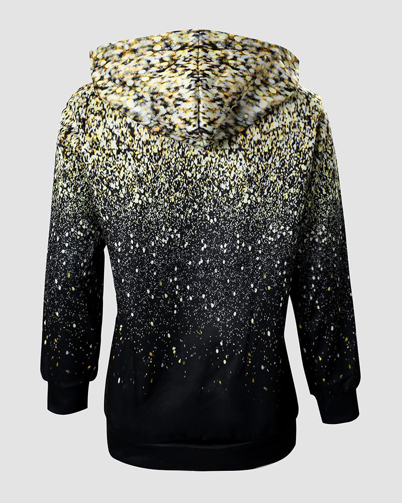 Print Long Sleeve Casual Drawstring Hoodie