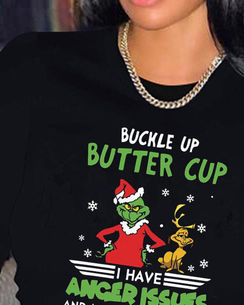 Graphic Stole Christmas Print Long Sleeve Top