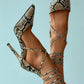 Pointed Toe Snakeskin Print Strappy Stiletto Heels