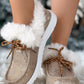 Christmas Metallic Fuzzy Detail Lined Ankle Boots