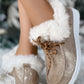 Christmas Metallic Fuzzy Detail Lined Ankle Boots