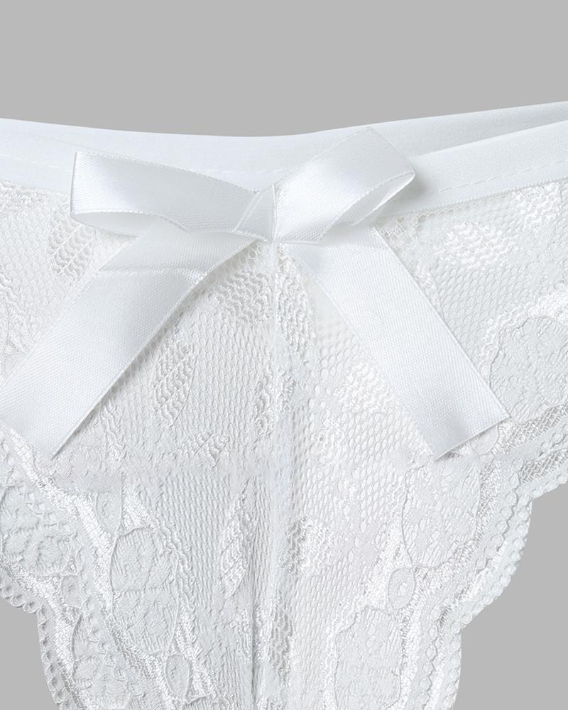 Bowknot Decor Crochet Lace Thong Panty
