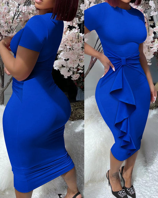 Ruffle Hem Short Sleeve Bodycon Dress