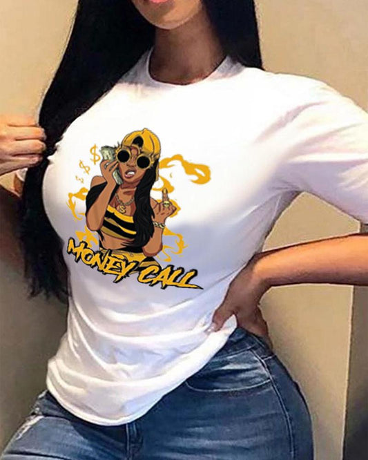 Figure Letter Print Short Sleeve Casual T shirt