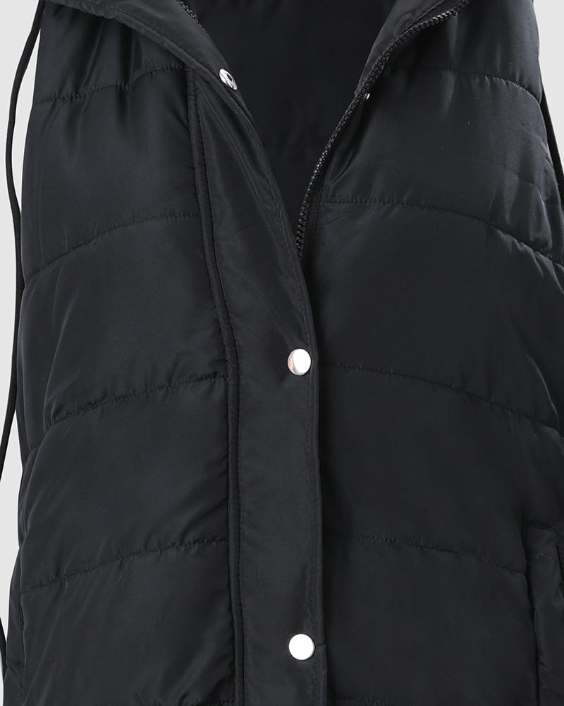 Sleeveless Pocket Button Design Hooded Gilet Puffer Jacket