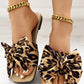 Leopard Print Bowknot Design Beach Slippers Summer Sandals