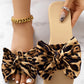 Leopard Print Bowknot Design Beach Slippers Summer Sandals
