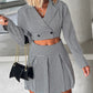 Houndstooth Print Buttoned Blazer Coat & Pleated Skirt Set