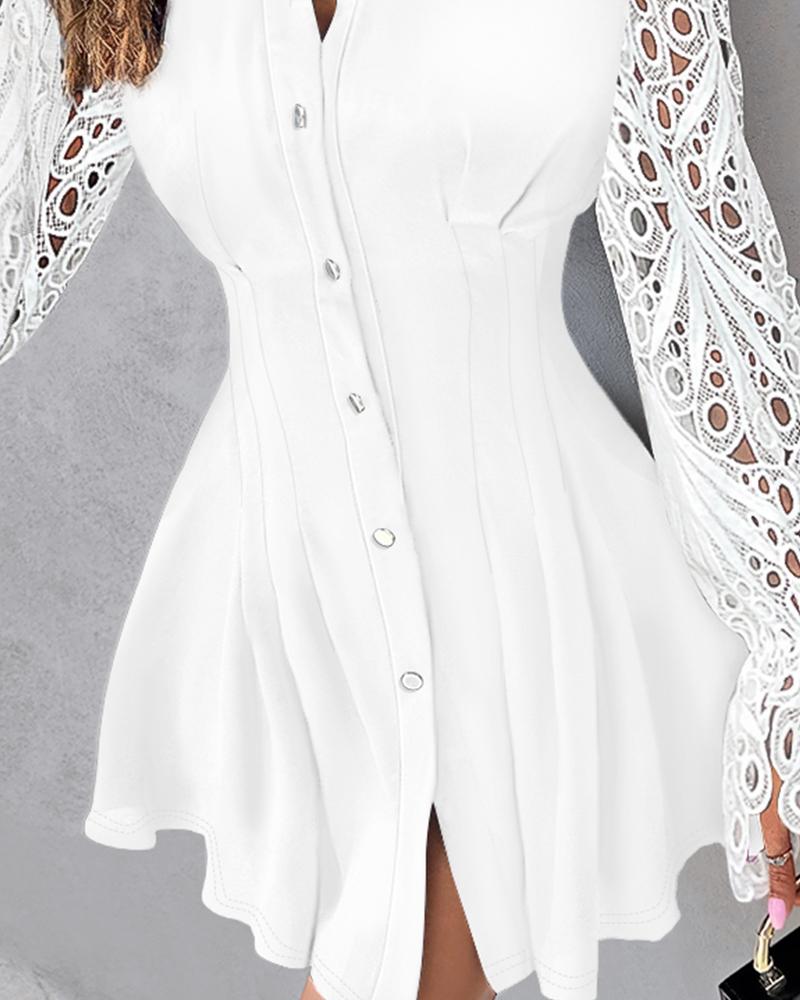 Ruched Eyelet Embroidery Shirt Dress