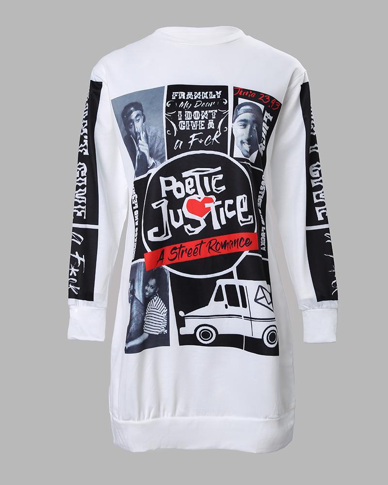 Poetic Justice Graphic Print Long Sleeve Sweatshirt Dress