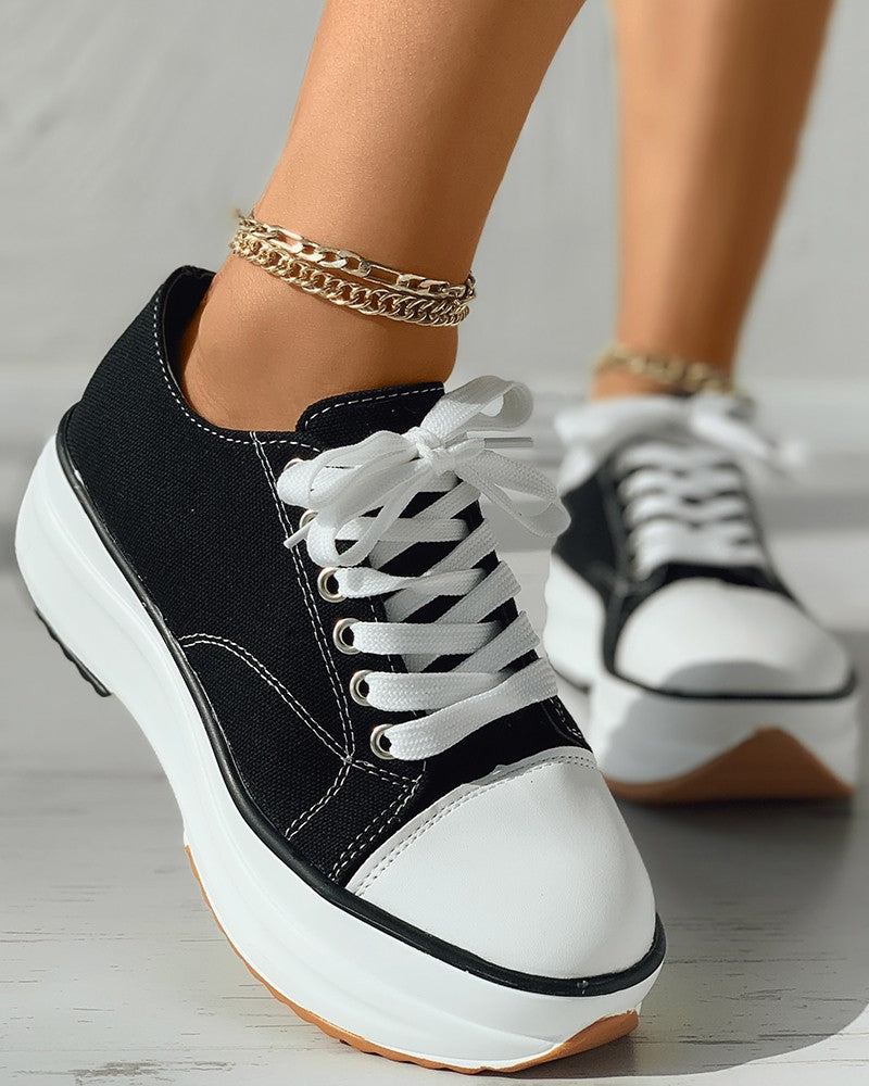 Stitch Detail Lace up Front Canvas Shoes