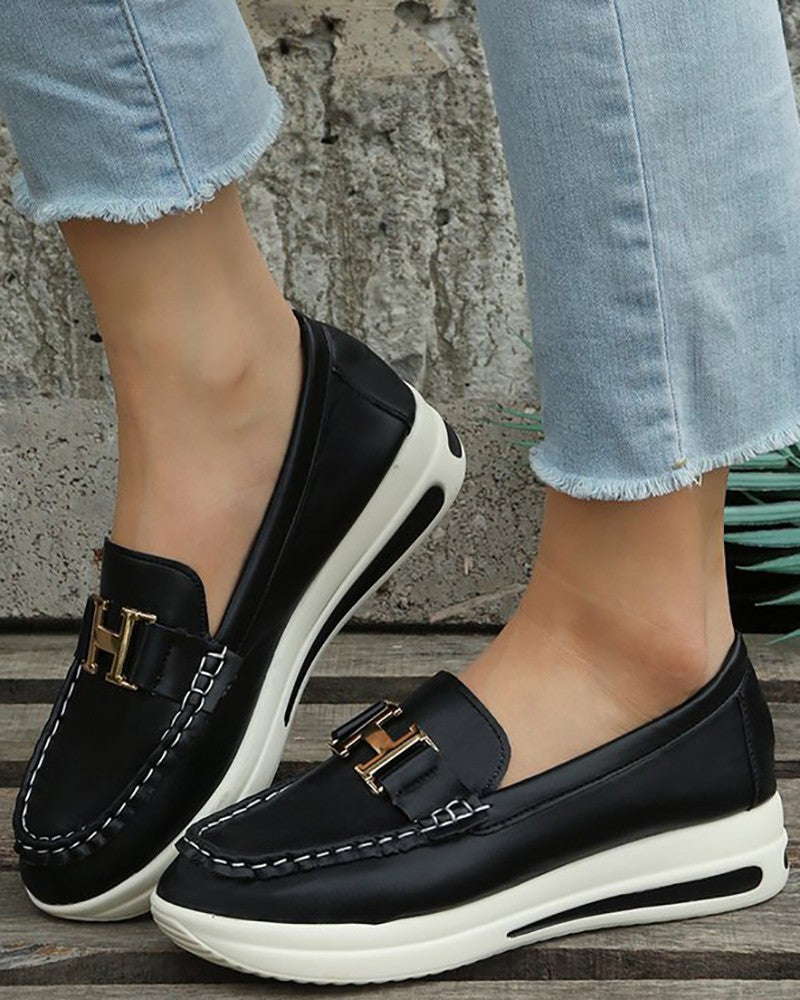 Buckled Round Toe Slip On Muffin Loafers