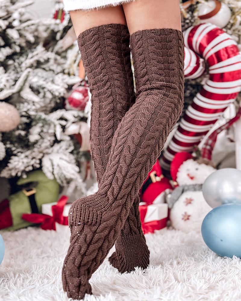 1Pair Thigh High Cable Knit Leg Warmers Long Boot Socks