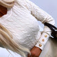 O neck Long Sleeve Buttoned Braided Knit Sweater