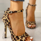 Leopard Print Peep Toe Ankle Strap Sandal