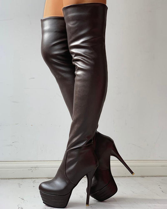 Pointed Toe Over Knee Stiletto Heeled Boots