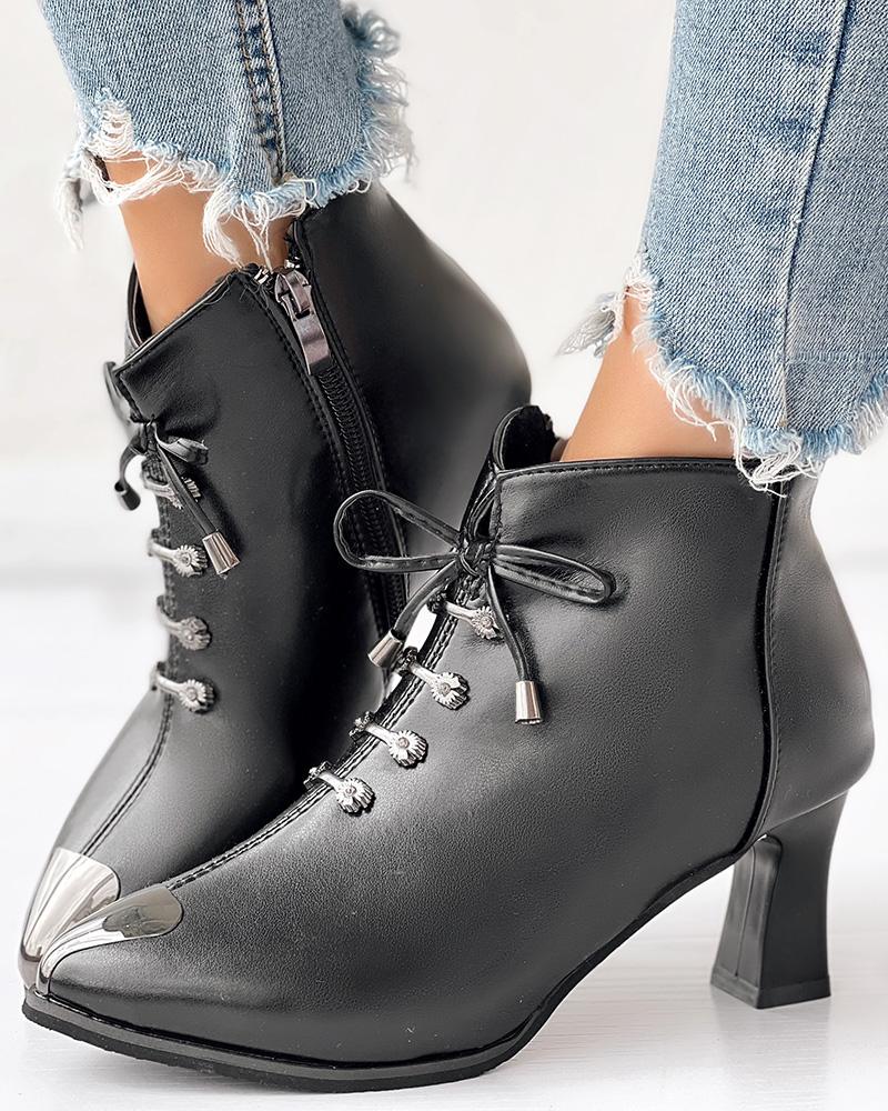 Vintage Lace up Side Zipper Ankle Boots