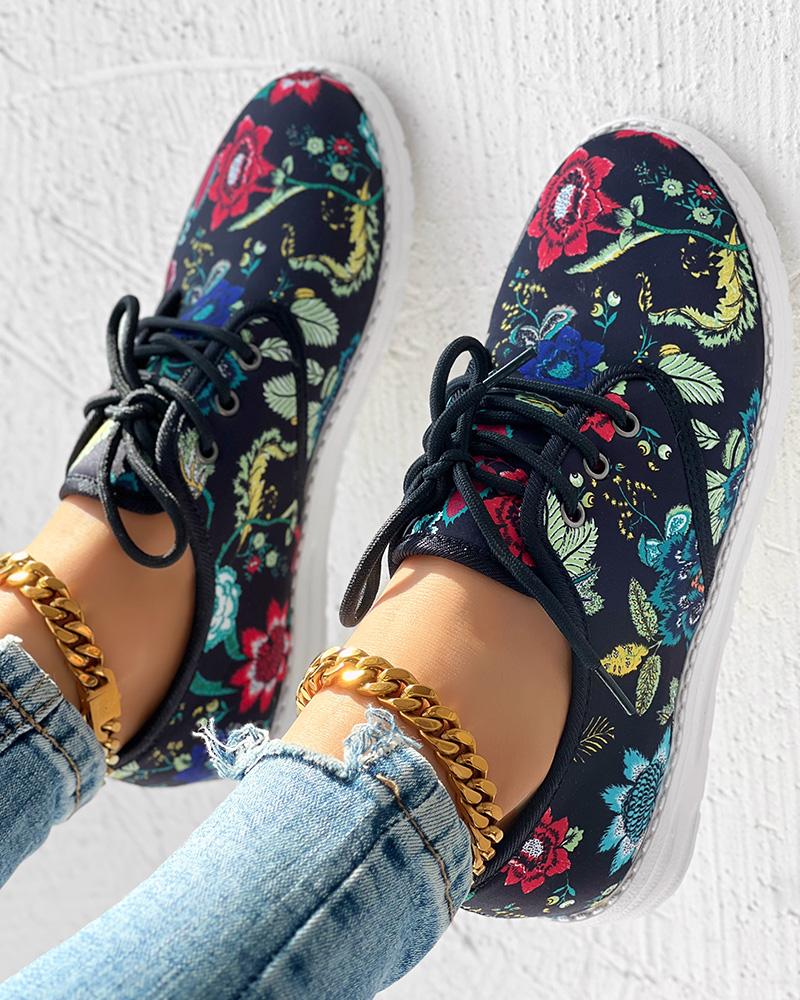 Christmas Floral Lace up Sneakers