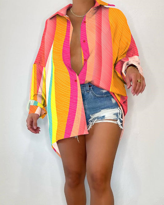 Colorblock Long Sleeve Button Down Shirt