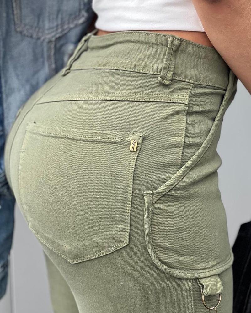 High Waist Pocket Design Cargo Pants