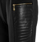 PU Leather Patch Zipper Design High Waist Skinny Pants