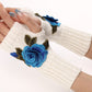 1Pair Floral Embroidery Fingerless Winter Knit Warm Gloves