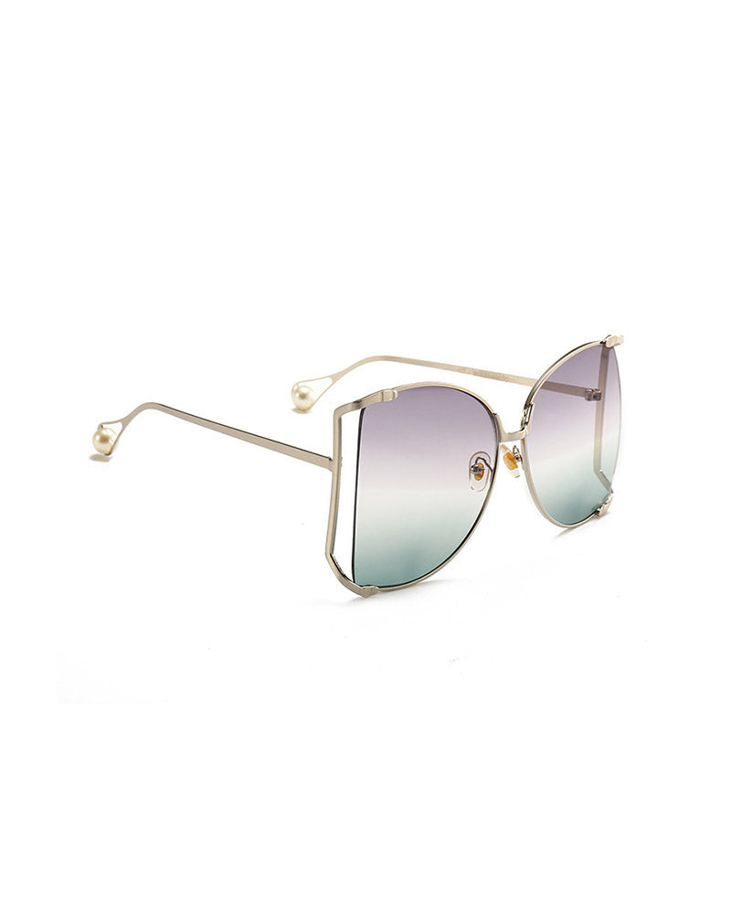 1Pair Pearls Half Round Big Frame Gradient Sunglasses