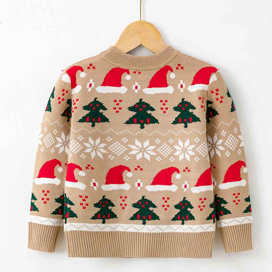 Apricot-Little-Boys-Girls-Ugly-Christmas-Sweater-Crewneck-Knit-Cute-Pullover-V035