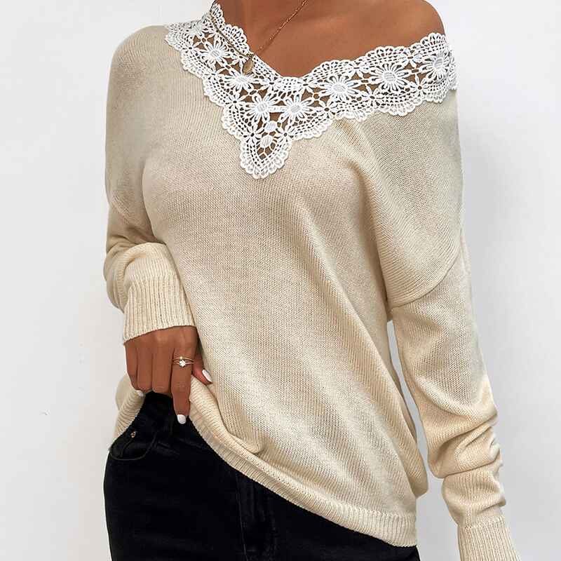 Apricot-Sweaters-for-Women-Lace-V-Neck-Long-Sleeve-Tunic-Tops-for-Leggings-Fall-Fashion-K313-Front-2