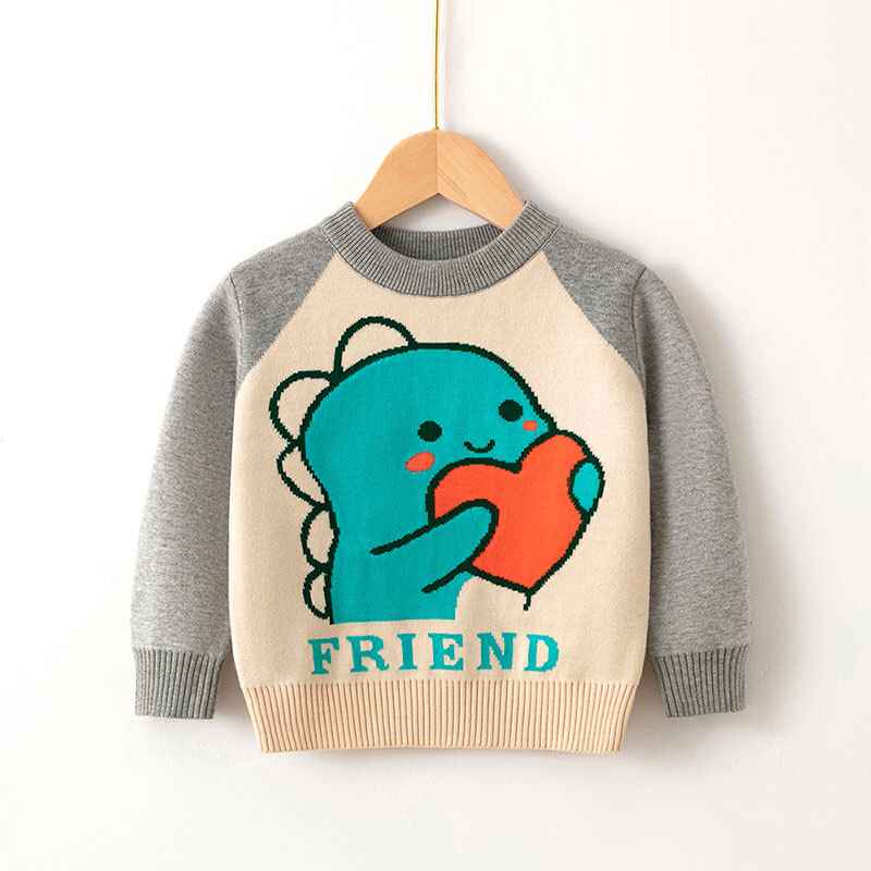 Toddler Baby Boys Sweater Cartoon Dinosaur Pullover Kids Knitted Crewneck Sweatshirt V049