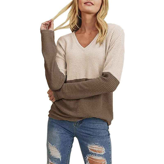 Beige-Brown-Womens-Classic-Fit-Lightweight-Long-SleeveV-Neck-Sweater-K057