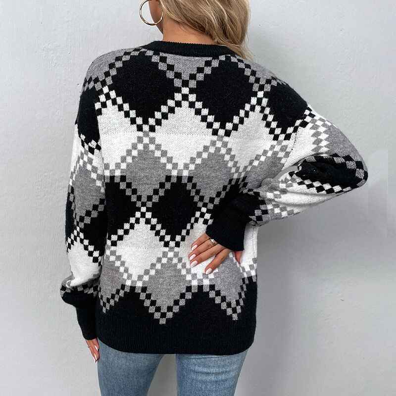 Black-Argyle-Oversized-Sweater-Pullover-Geometric-Pattern-Knitted-Jumper-Long-Sleeve-Knitted-Sweaters-for-Women-Aesthetic-Vintage-Crewneck-Y2k-Sweater-K436-Back