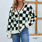    Black-Argyle-Sweater-Women-Button-Cardigan-V-Neck-K474