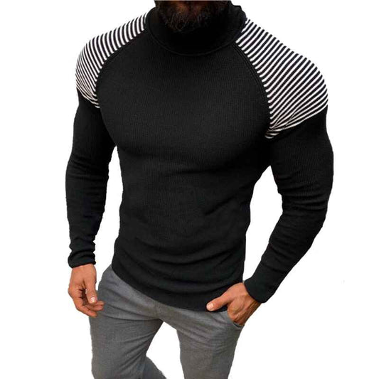 Black-Mens-Slim-Fit-Turtleneck-Pullover-Sweaters-Basic-Tops-Knitted-Thermal-G058-front
