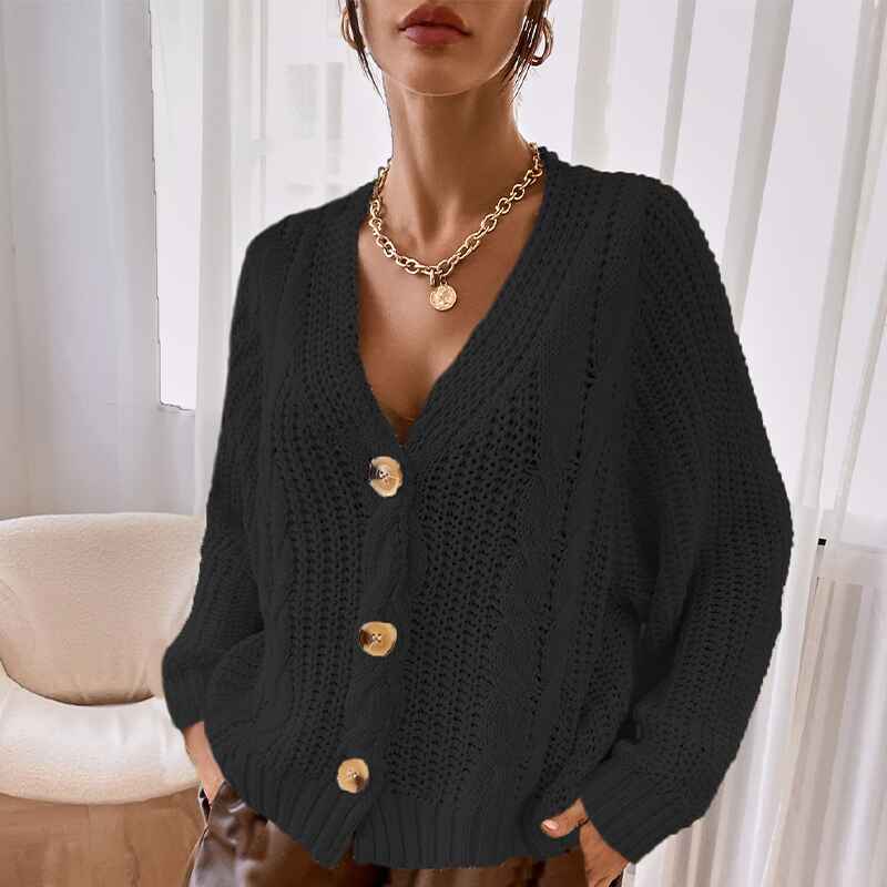 Black-Womens-Chunky-Knit-Open-Front-Sweater-Long-Sleeve-Button-Loose-Short-Cardigan-Outerwear-Coats-K399