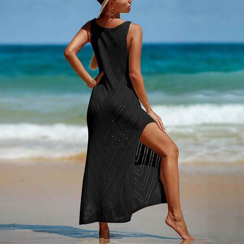 Black-Womens-Crochet-V-Neck-Sleeveless-Cover-Up-Swimwear-Bikini-Long-Maxi-Beach-Dress-Back