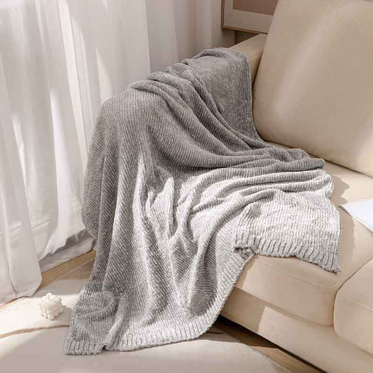 Chenille-Yarn-Knitted-Blanket-gray-soft-comfortable