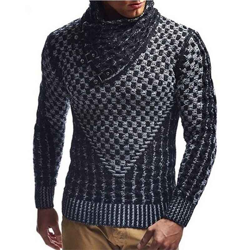Dark-Gray-Mens-Shawl-Collar-Sweaters-Turtleneck-Cable-Knitted-Pullover-Sweater-Slim-fit-Knitwear-Casual-Winter-Outwear