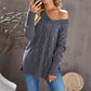 Gray-Womens-Cable-Knit-Sweaters-V-Neck-Pullover-Tops-Long-Sleeve-Casual-Sweater-Blouse-Oversize-Knit-Shirts-K151-Front