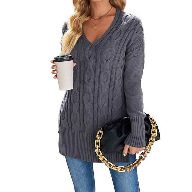 Gray-Womens-Cable-Knit-Sweaters-V-Neck-Pullover-Tops-Long-Sleeve-Casual-Sweater-Blouse-Oversize-Knit-Shirts-K151