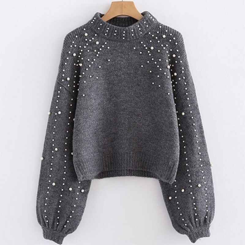 Gray-Womens-Crew-Neck-Sweater-Chunky-Knit-Pearl-Sweater-Color-Block-Oversized-Sweaters-Puff-Sleeve-Tops-K050