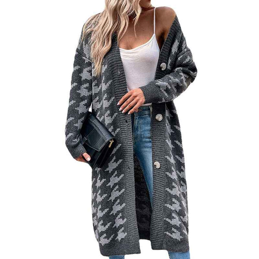 Gray-Womens-Oversized-Houndstooth-Knitted-Cardigan-Sweater-Vintage-V-Neck-Long-Sleeve-Female-Outerwear-Chic-Tops-K397
